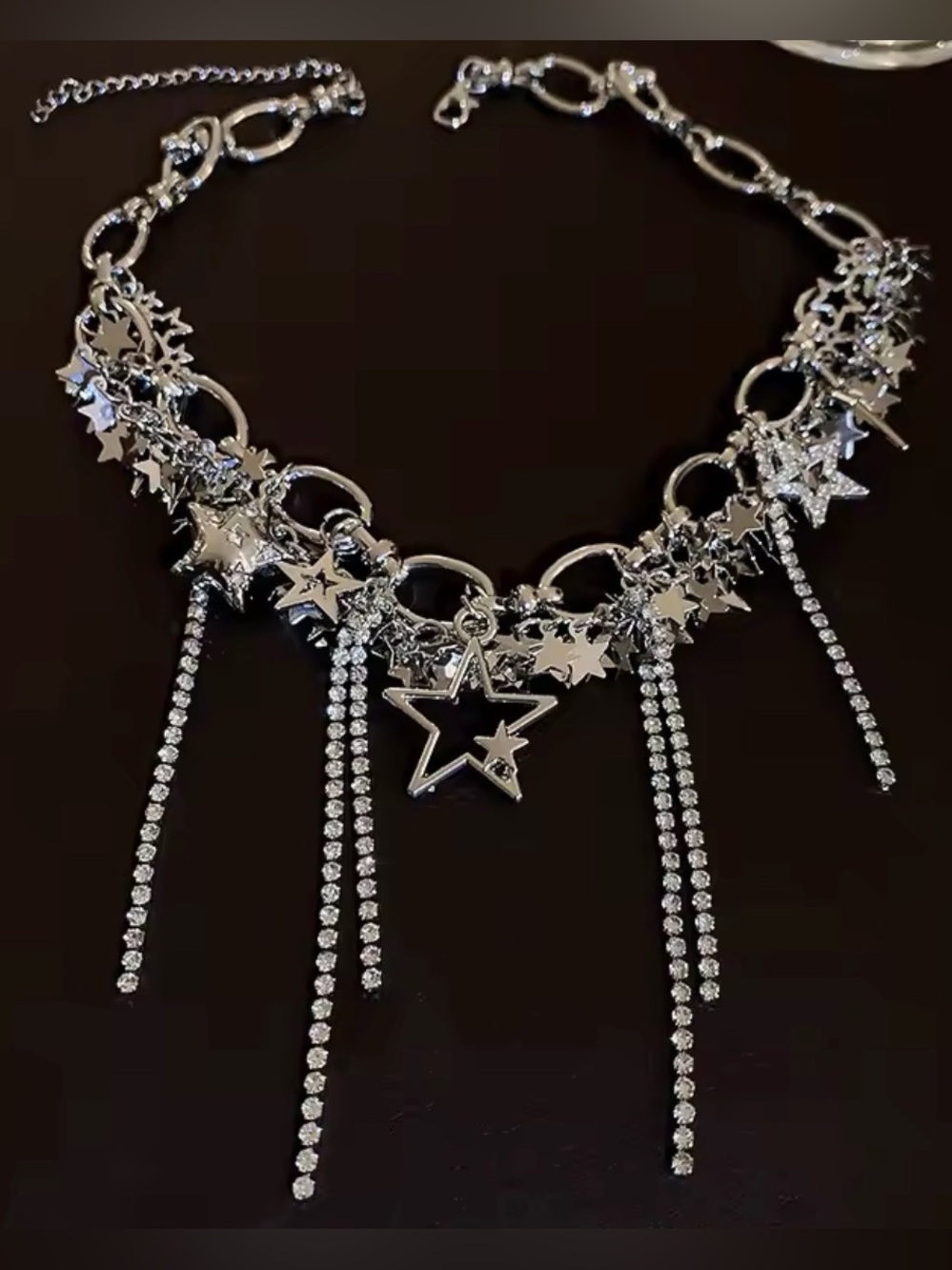 Silver Star Fringe Charm Necklace